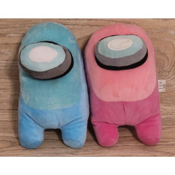 Lot Of 2 Among Us Impostor Plush Stuffed Animals Pink and Blue Pre-owned - Picture 1 of 6